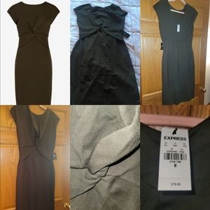 Express cap sleeve twist front midi dress